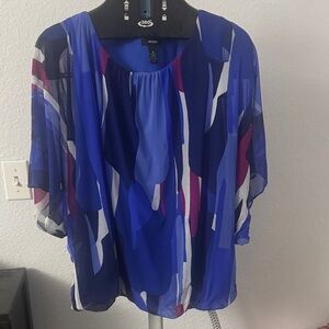 Alfani Women's Blue and Purple Abstract Blouse